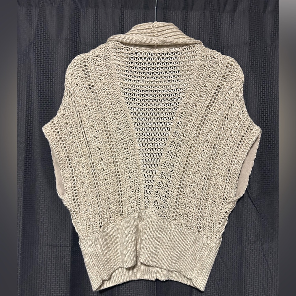 Anthropologie MOTH Line Women’s Open Weave Shrug Sweater Size Small Tan/Cream - Picture 4 of 6